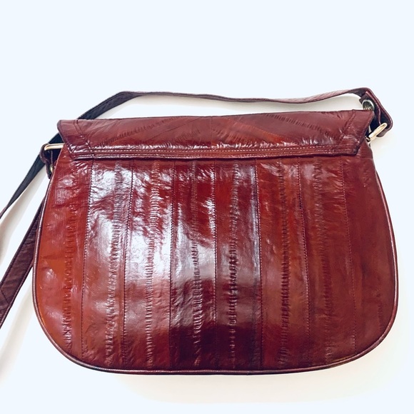 VINTAGE EEL LEATHER Curved
Shoulder Bag / Clutch Bag, burgundy - Picture 2 of 9